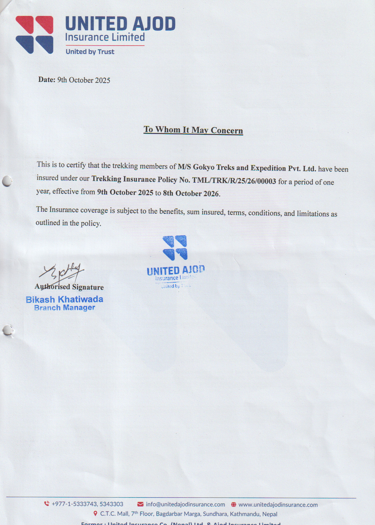 Guide and porters insurance